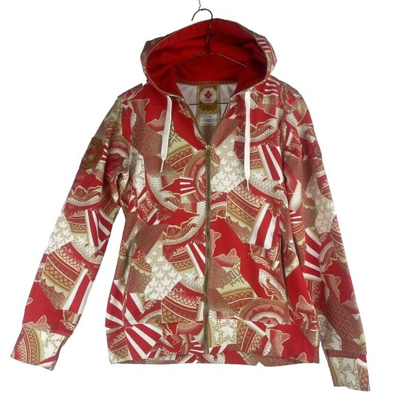 HBC 2008 Beijing Olympics Team Canada  Hoodie Womens Small Allover Print Sweater - Picture 1 of 7
